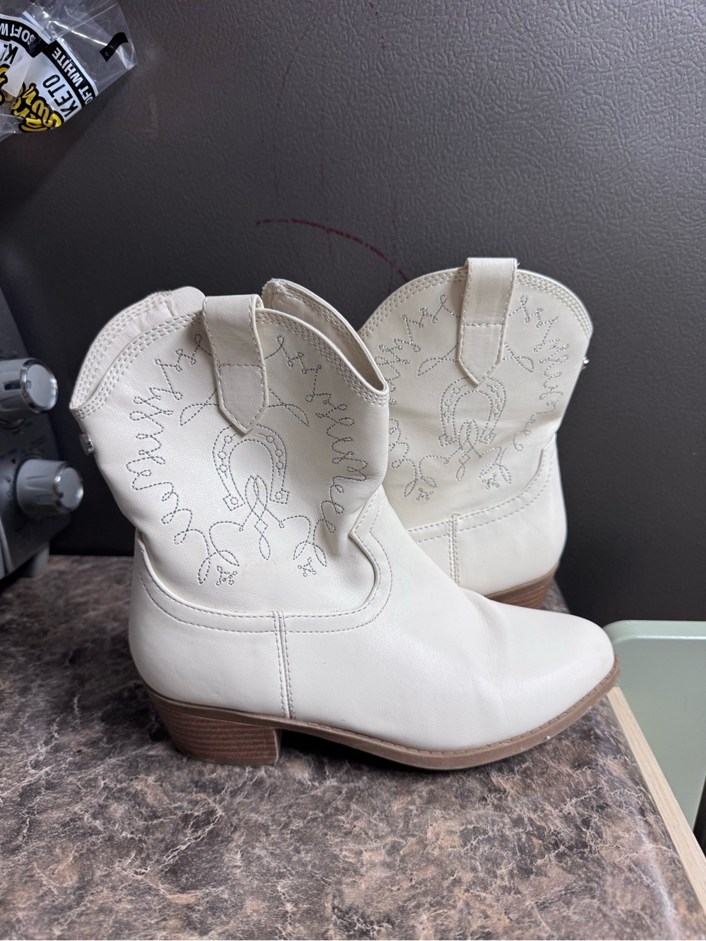 Kids White Western Cowboy Boots with Embroidered Detail